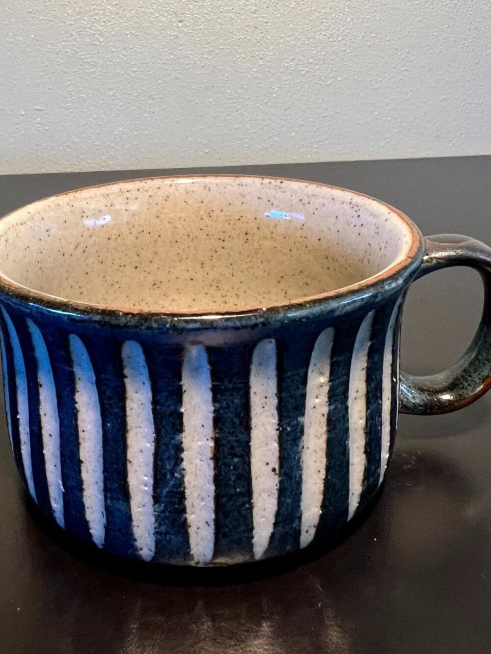 VTG Otagiri Style Cobalt Blue Sgraffito Stoneware Soup Mug Cup Retro 13oz Japan